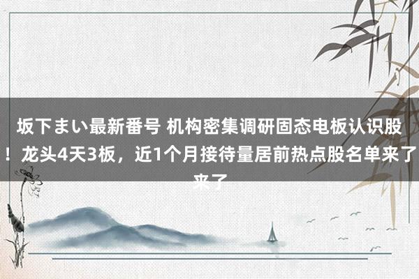 坂下まい最新番号 机构密集调研固态电板认识股！龙头4天3板，近1个月接待量居前热点股名单来了